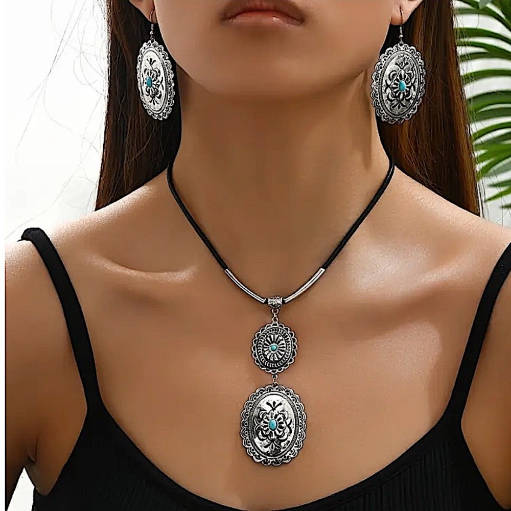 Boho Western Necklace Earrings Set